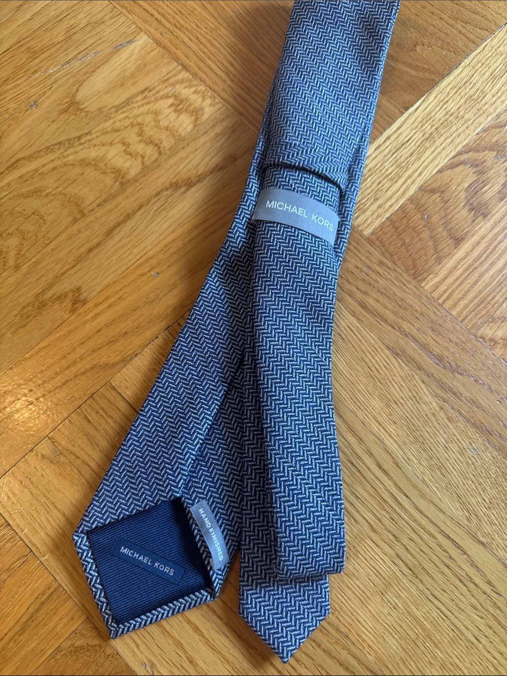 Michael Kors Men's Navy and White Herringbone Tie